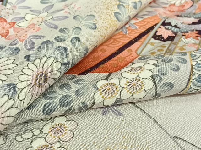 平和屋着物▽上質な小紋 単衣 舞扇文 金彩 正絹 逸品 AABH2302jh|平和屋