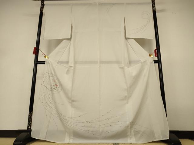 長閑やかさ屋御召しもの＊夏物 短い訪問着 絽 顕花植物文 金糸 金彩 正絹 珠玉 AABH6487jd
