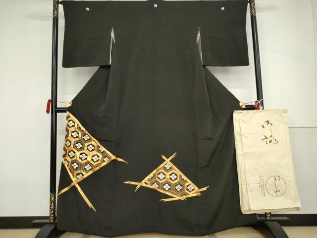 平和屋着物●銀座きしや　黒留袖　駒刺繍　亀甲花文　たとう紙付き　正絹　逸品　AABJ3725cs｜平和屋
