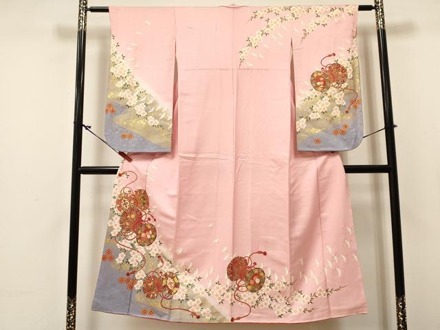 長閑やかさ屋御召しもの∵お嬢さん 十三参り ちびっ子 祝着 鼓飛鶴花文 暈し染め 金彩 珠玉 DABC5286ma