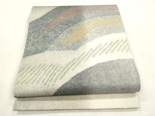 長閑やかさ屋御召しもの●両面 六通柄袋帯 絞り 発祥地縞大島 幾何学学文 正絹 珠玉 CABH6645dy