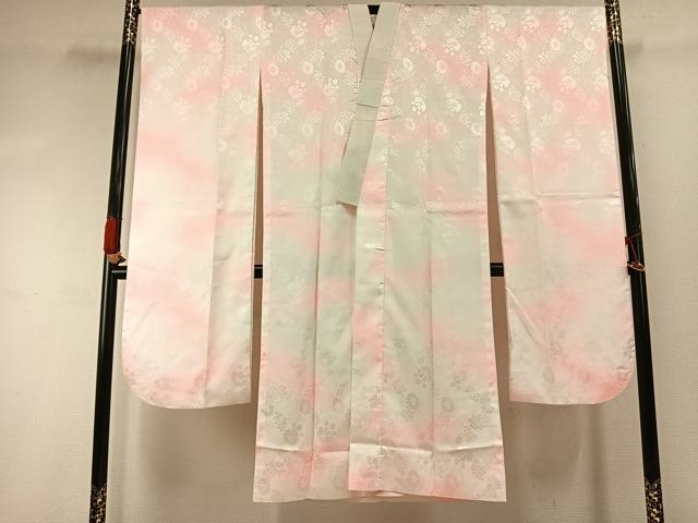 長閑やかさ屋御召しもの●振袖用長襦袢 無双仕立てもの 顕花植物地紋 暈し染め 洗える御召しもの AABI9123fy