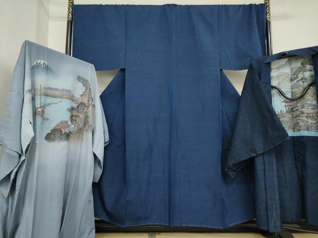 平和屋着物●男性　紬　アンサンブル・長襦袢(袷)セット　色無地　留紺色　正絹　逸品　未使用　AABI9713ck｜平和屋
