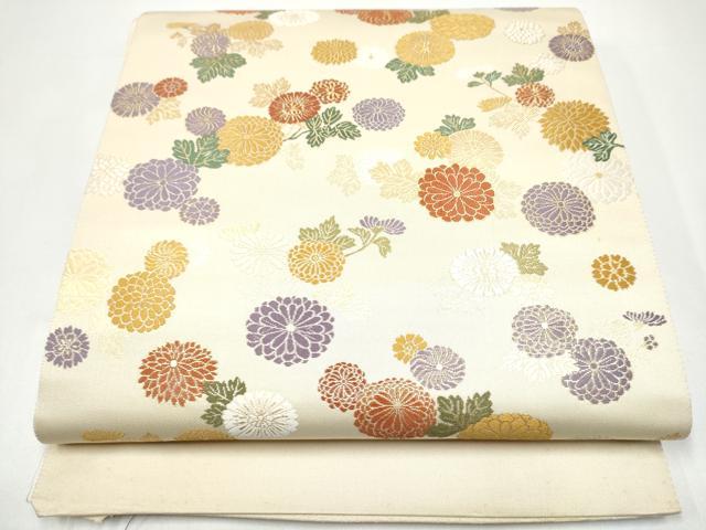 長閑やかさ屋御召しもの●西陣 織華佐竹謹製 六通柄袋帯 キクの花蒔絵台子文 金糸 証紙付き添い人 上代58万 正絹 珠玉 CABH5048hy