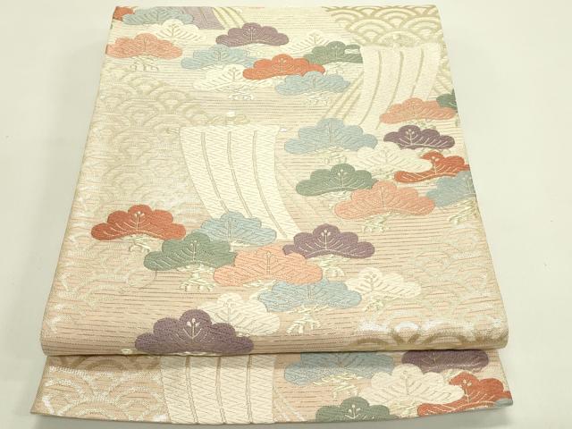 長閑やかさ屋御召しもの＊夏物 六通柄袋帯 唐織 帆掛け船 松 金糸 正絹 珠玉 CABH5659rv