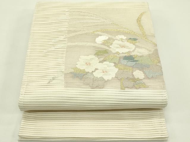 長閑やかさ屋御召しもの＊夏物 膜鳴楽器柄袋帯 絽綴れ 枝花文 現ナマ糸 正絹 珠玉 CABH5674rv