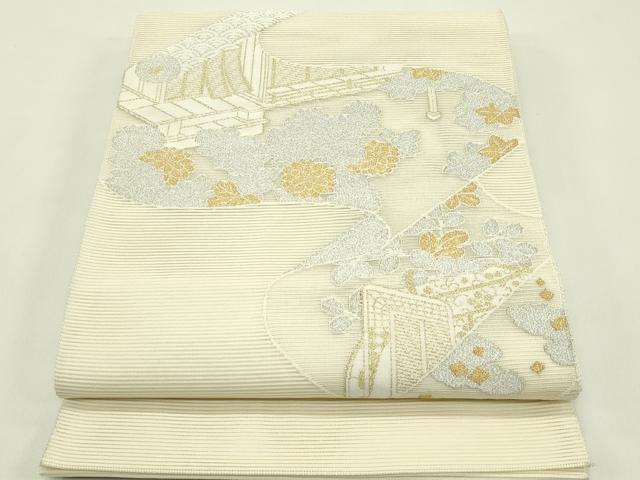 長閑やかさ屋お召しもの＊夏物 膜鳴楽器柄袋帯 絽綴れ 御所車花絵巻 現ナマ糸 正絹 珠玉 CABH5675rv