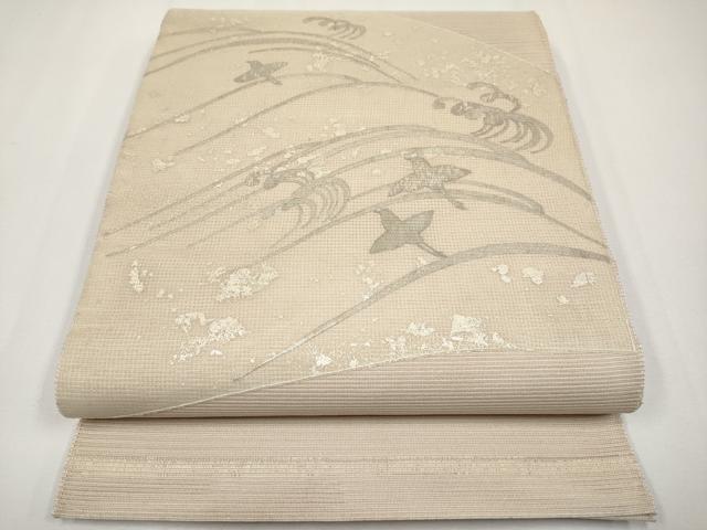 長閑やかさ屋御召しもの＊夏物 膜鳴楽器柄袋帯 チドリ立波文 現ナマ彩 正絹 珠玉 CABH6072tx