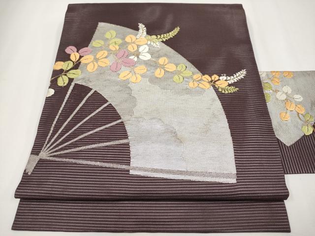 長閑やかさ屋お召しもの＊夏物 九寸名古屋帯 唐織 扇子萩文 現ナマ糸 正絹 珠玉 CABH6109tx