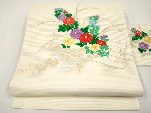長閑やかさ屋御召しもの＊夏物 九寸名古屋帯 唐織 花筏文 金糸 正絹 珠玉 未当て嵌める CABH6122tx