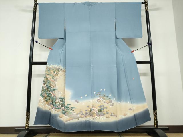 長閑やかさ屋御召しもの●晴れ晴れしい色留袖 友禅 執筆者物 飛鳥立波見晴らし文 暈し染め 正絹 珠玉 DABF1587ud