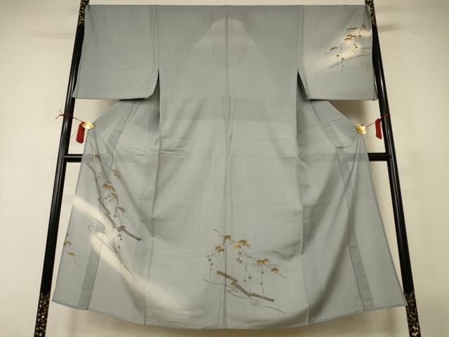 長閑やかさ屋御召しもの＊夏物 成人男性 短い訪問着 縦絽 蔦の葉文 暈し染め 金彩 キングサイズ 正絹 珠玉 AABI6629jd