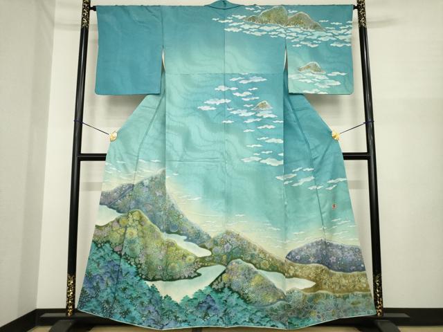 長閑やかさ屋御召しもの●吉乃一廉 幻の辻が花 短い訪問着 辻が花 遠山花文 銀通し地 正絹 珠玉 AABI6910ck