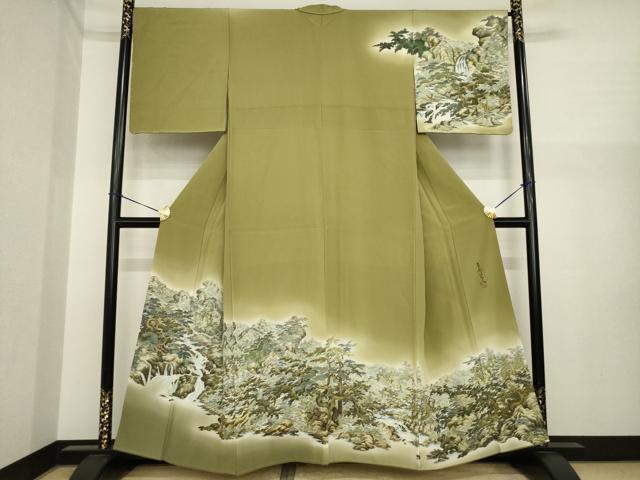 長閑やかさ屋御召しもの●琉染の打ち立てる者 山岡古都 水墨書 短い訪問着 日本見晴らし浮岩峽 暈し染め 正絹 珠玉 AABI7573ck