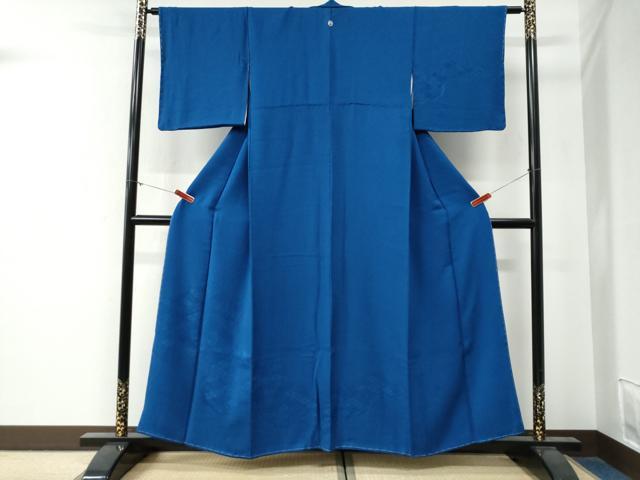 長閑やかさ屋御召しもの●無地絵羽短い訪問着 花菱鹿の子地紋 紺硝子色 正絹 珠玉 未当てはめる CABG0290yc