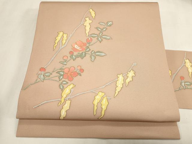 平和屋着物●塩瀬　九寸名古屋帯　駒刺繍　枝花文　金彩　正絹　逸品　CABG3095dy｜平和屋 29,575円