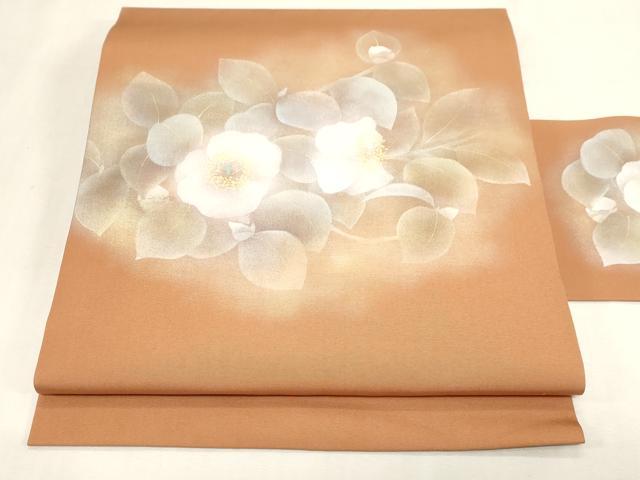 長閑やかさ屋御召しもの●塩瀬 九寸名古屋帯 絵書き物 顕花植物文 現ナマ彩 銀座越後屋取りまわし 正絹 珠玉 CABG3100dy