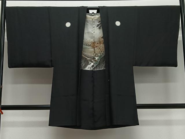 長閑やかさ屋お召しもの＃成人男性 長羽織 黒紋付 正絹 珠玉 CABH3258ua