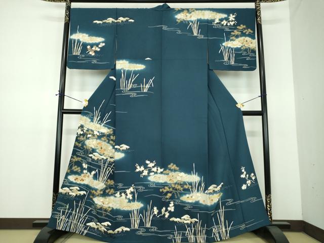 平和屋着物●訪問着　駒刺繍　雲取り渡橋風景花文　金彩　正絹　逸品　DABE5868ps｜平和屋