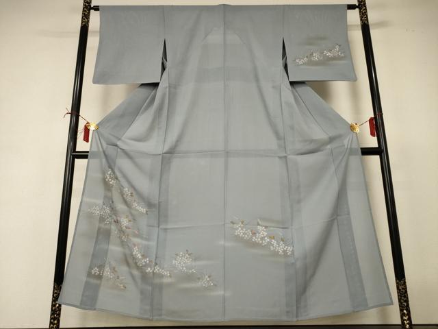 長閑やかさ屋御召しもの＊夏物 短い訪問着 絽 刺しゅう 萩 暈し染め 金彩 正絹 珠玉 AABI6601jd