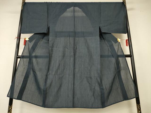 長閑やかさ屋御召しもの＊夏物 成人男性 小千谷ちぢみ 色無地 鉄灰色色 麻 珠玉 AABI6607jd
