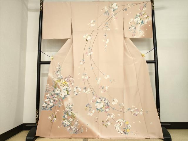 長閑やかさ屋御召しもの●短い訪問着 友禅 花丸文 暈し染め 正絹 珠玉 AABI6869ck