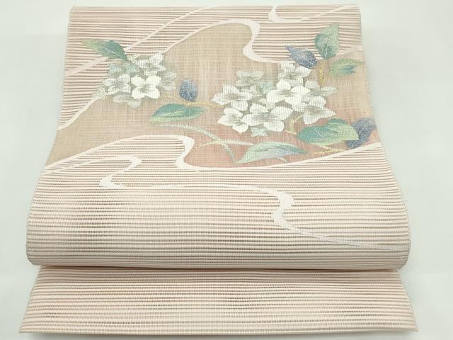 長閑やかさ屋お召しもの＊夏物 八寸名古屋帯 絽綴れ アジサイ 現ナマ糸 正絹 珠玉 未当て嵌める CABF4681rv