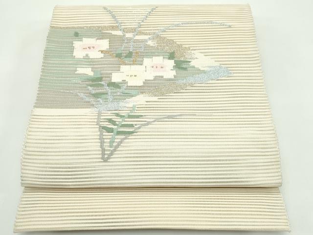 長閑やかさ屋お召しもの＊夏物 八寸名古屋帯 絽綴れ 顕花植物文 現ナマ糸 正絹 珠玉 CABF4686rv
