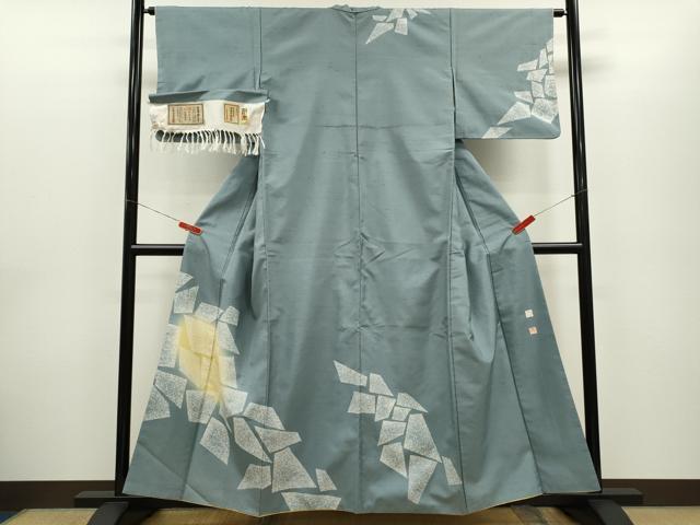 長閑やかさ屋御召しもの●石川県任じる無形文化財 牛首紬 白山仕事場 手織り 短い訪問着 執筆者物 吉祥文 たたき染め 証紙付き添い人 正絹 珠玉 CABG2100ze