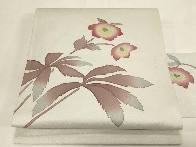 長閑やかさ屋御召しもの●九寸名古屋帯 絵書き物 ろうけつ染め 顕花植物文 正絹 珠玉 CABG3070dy