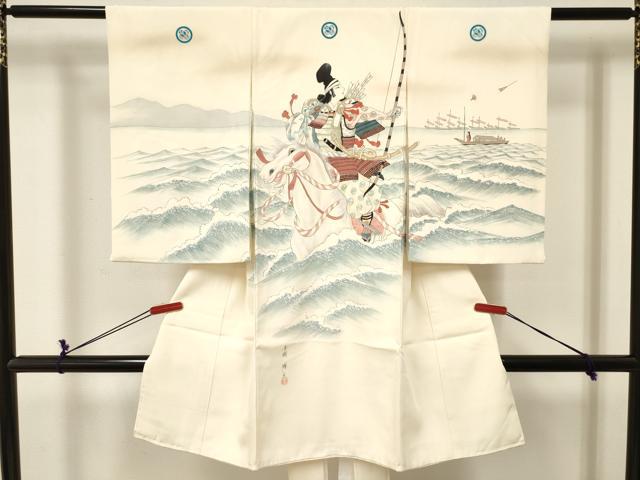 長閑やかさ屋御召しもの[]お宮参り お坊っちゃん 祝着 産着 初着 のしめ 絵書き物 墨付き 海 戦 暈し染め 珠玉 DABE7104ma