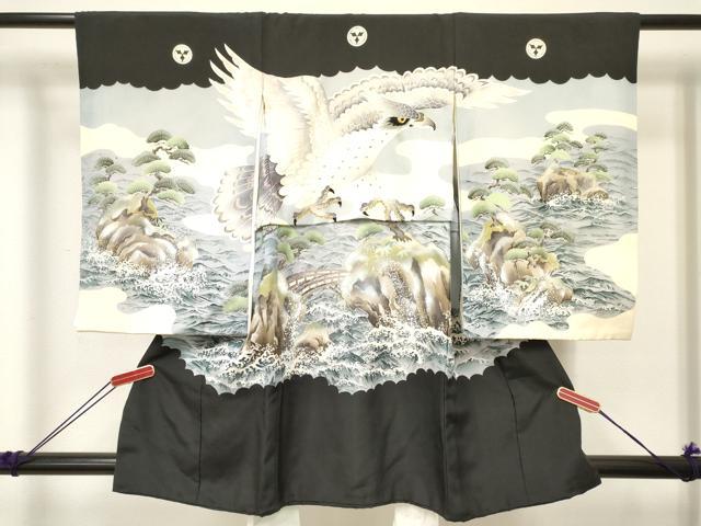 長閑やかさ屋御召しもの[]お宮参り お坊っちゃん 祝着 産着 初着 のしめ 刺しゅう 鷹 鷲 立波笹松文 現ナマ彩 珠玉 DABE7106ma