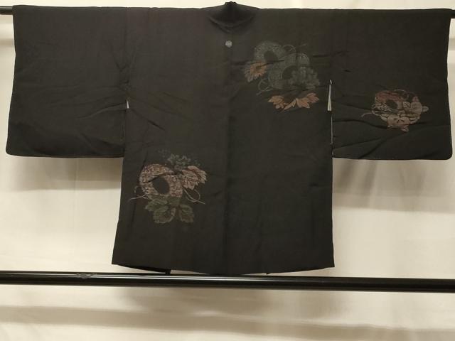 平和屋着物#羽織 寿光織 鏡裏草花文 黒地 正絹 逸品 CABF8990in|平和屋