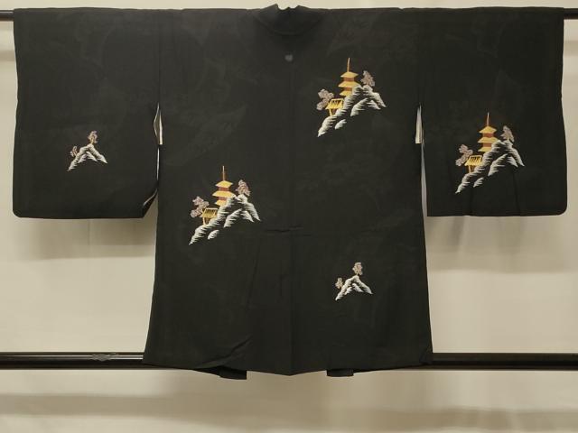 平和屋着物＃羽織　風景文　黒地　金銀糸　正絹　逸品　CABF8991in｜平和屋
