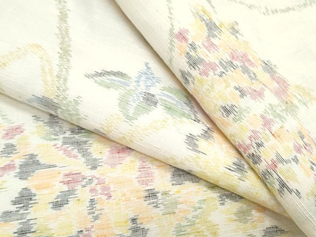 平和屋着物▽上質な紬 単衣 草花文 正絹 逸品 CABG2588th|平和屋