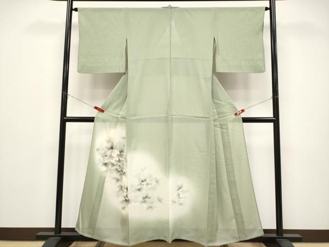 長閑やかさ屋御召しもの＊夏物 色留短い訪問着 絽 手書き グレープ蔦の葉文 暈し染め 正絹 珠玉 CABG3225tx