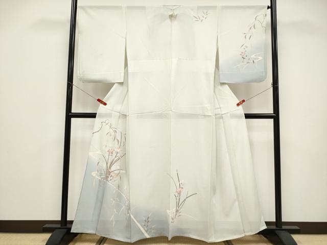 長閑やかさ屋御召しもの＊夏物 短い訪問着 絽 水筋顕花植物文 暈し染め 正絹 珠玉 CABG3226tx