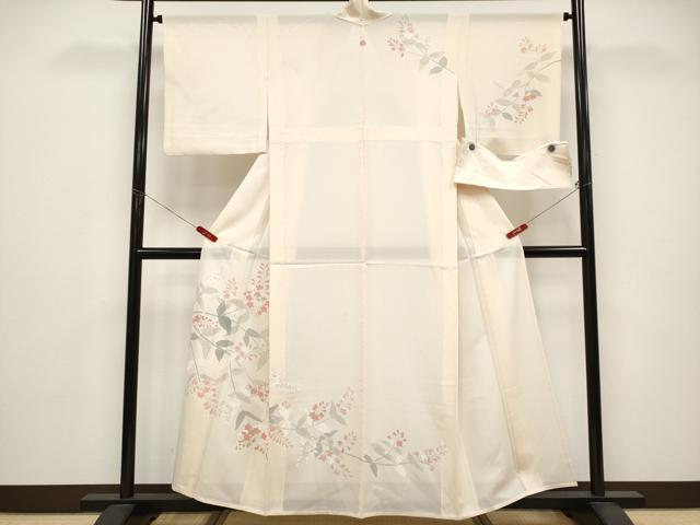 長閑やかさ屋御召しもの＊夏物 短い訪問着 絽 枝花文 銀彩 反端付き添い人 正絹 珠玉 CABG3230tx