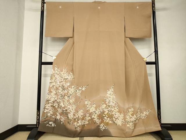 平和屋着物●豪華色留袖 手描き 刺繍 枝梅文 たたき染め 金彩 正絹 逸品 AABJ5757ck|平和屋