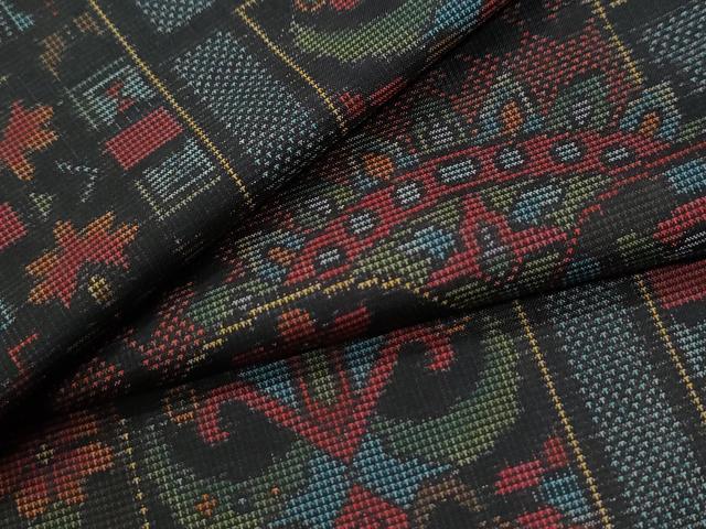 平和屋着物●本場大島紬　7マルキ　色紙更紗草花文　正絹　逸品　CABG0458yc｜平和屋
