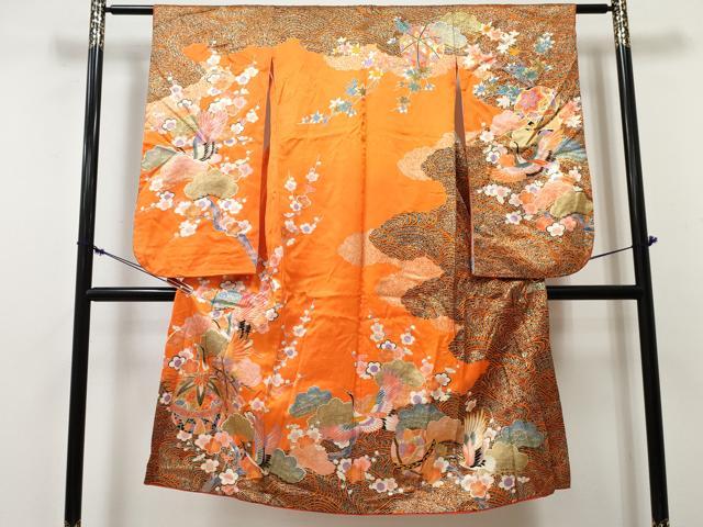 平和屋着物[]七五三　女の子　７歳　祝着　四つ身　飛鶴鞠花文　金彩　DABE7300ma｜平和屋
