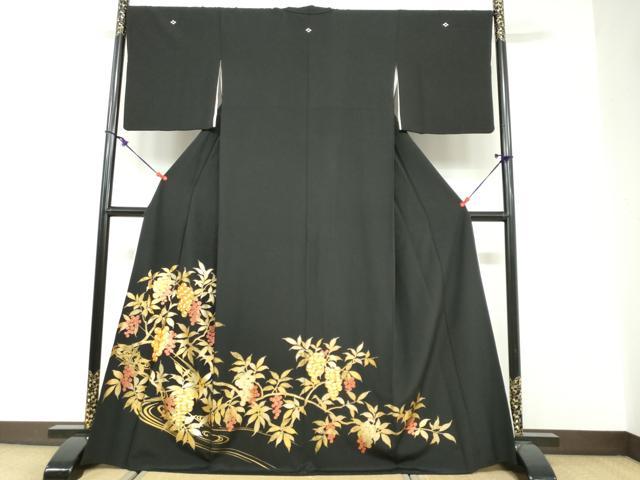 平和屋着物●豪華黒留袖 駒刺繍 南天文 金彩 正絹 逸品 DABF1498ud|平和屋