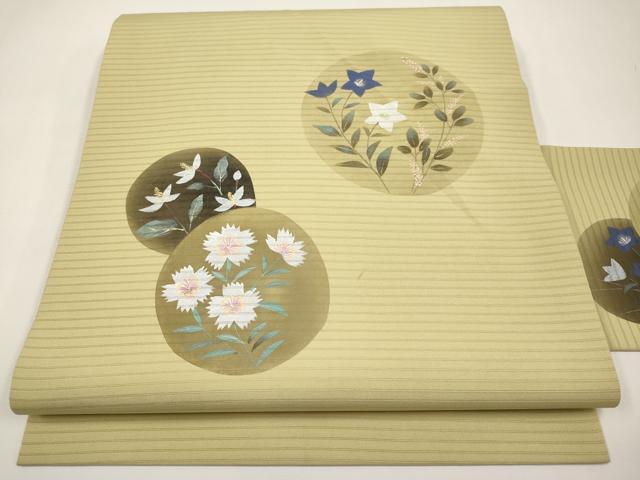 平和屋着物*夏物 絽塩瀬 九寸名古屋帯 手描き 花丸文 金彩 正絹 逸品 CABJ5614tx|平和屋