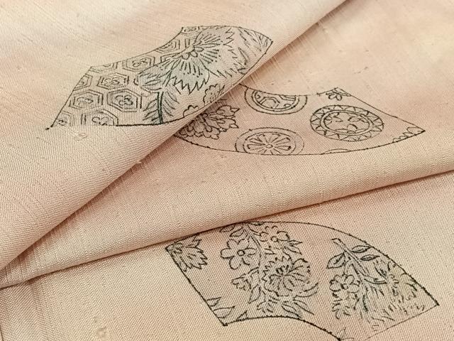 平和屋着物▽上質な小紋 単衣 紬地 手描き 地紙花文 正絹 逸品 AABJ0174jh|平和屋