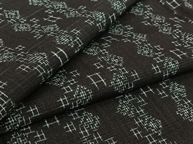 平和屋着物▽白鷹お召 単衣 幾何学文様 黒地 正絹 逸品 AABJ0184jh|平和屋