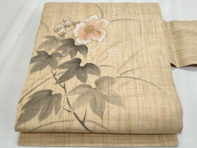 平和屋着物＊夏物 九寸名古屋帯 作家物 手描き 枝花文 麻 逸品 CABJ4416fb｜平和屋