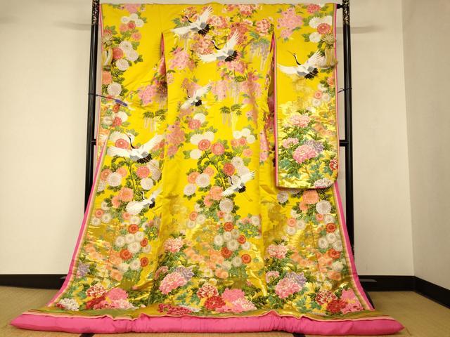平和屋本店●色打掛　和装　婚礼　結婚式　花嫁　神社挙式　唐織　飛鶴草花文　金糸　逸品　AABJ2780fw｜平和屋