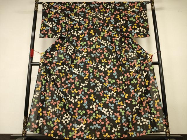 平和屋着物＊夏物　小紋　絽　萩　黒地　正絹　逸品　AABK2702jd｜平和屋