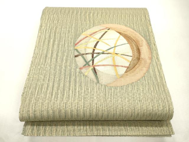 平和屋着物▽太鼓柄袋帯　スリーシーズン　春夏秋　すくい織　風景丸文　金糸　正絹　逸品　CABJ2098dy｜平和屋