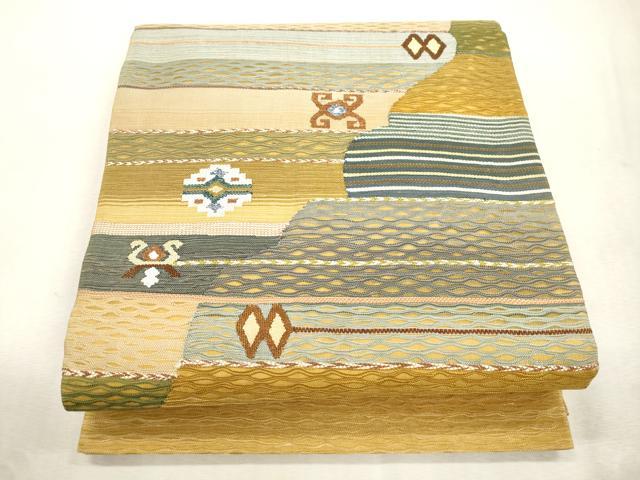 平和屋着物▽太鼓柄　京袋帯　スリーシーズン　春夏秋　すくい織　幾何学文　正絹　逸品　CABJ2108dy｜平和屋 18,200円
